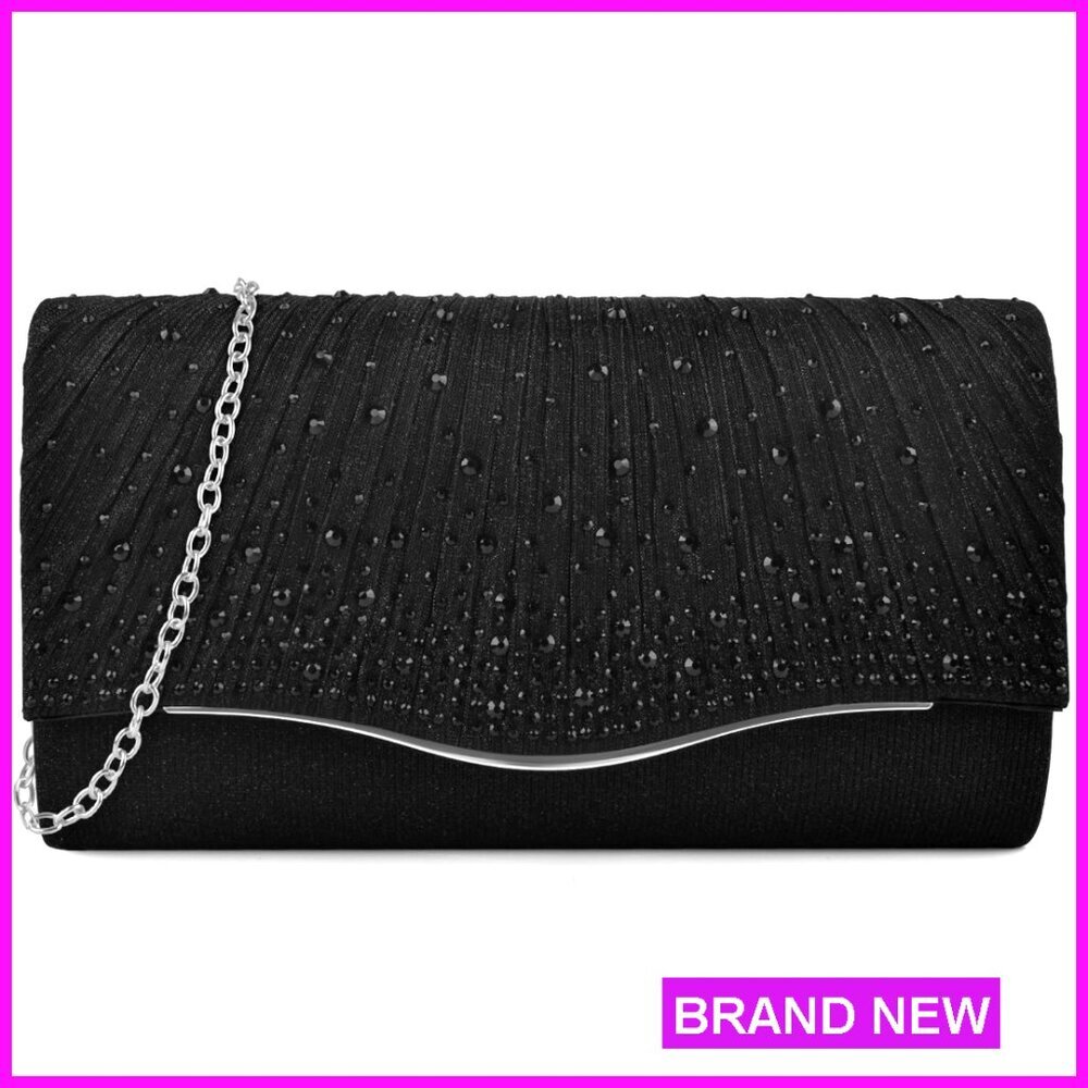Faux Suede Evening Clutch Envelope Style Formal Party Handbag with Chain